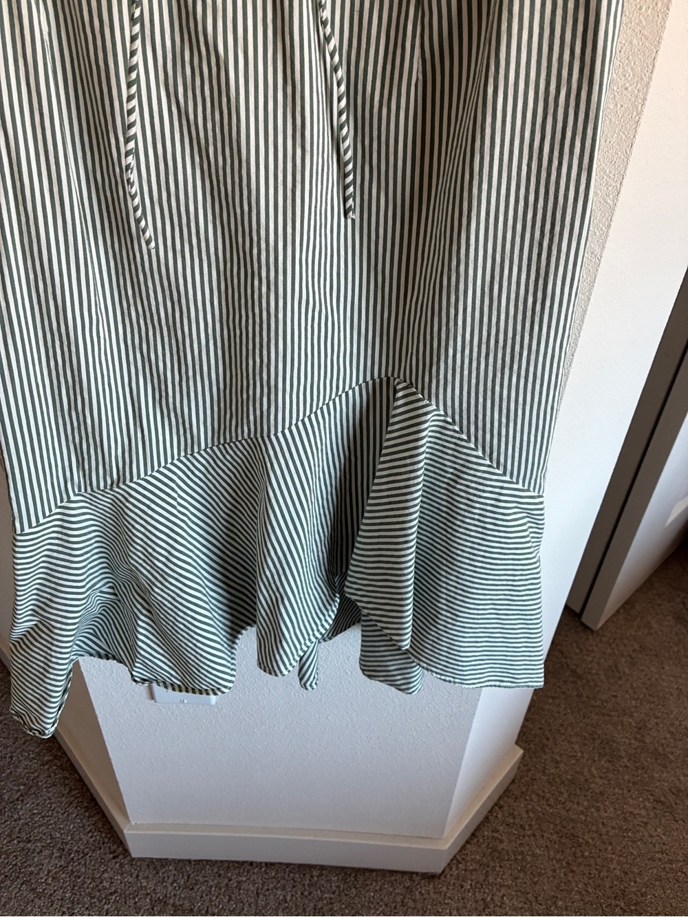 Adrianna Papell Striped V-Neck Sleeveless Midi Dress - Green/White - Picture 3 of 9